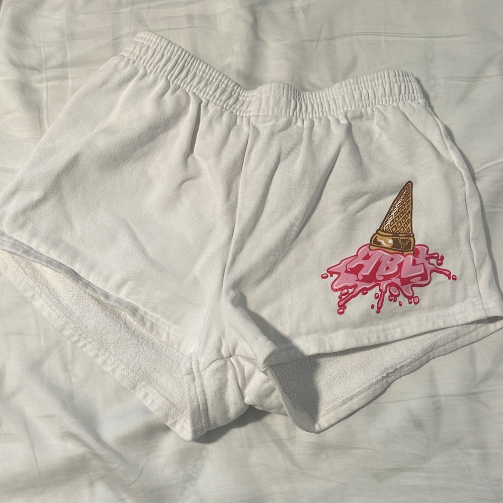 White Women's Shorts with Pink Ice Cream Design